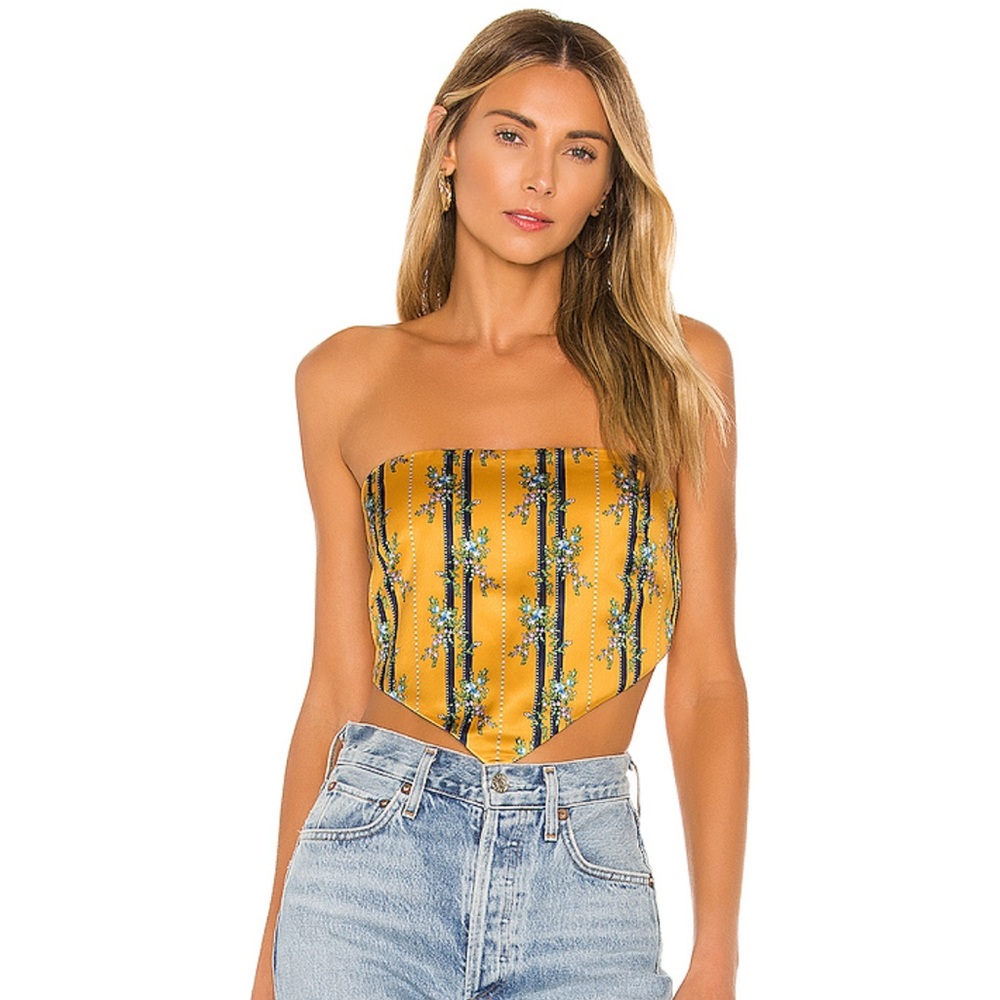 YELLOW FLORAL SUPERDOWN CROP TOP SIZE-XS